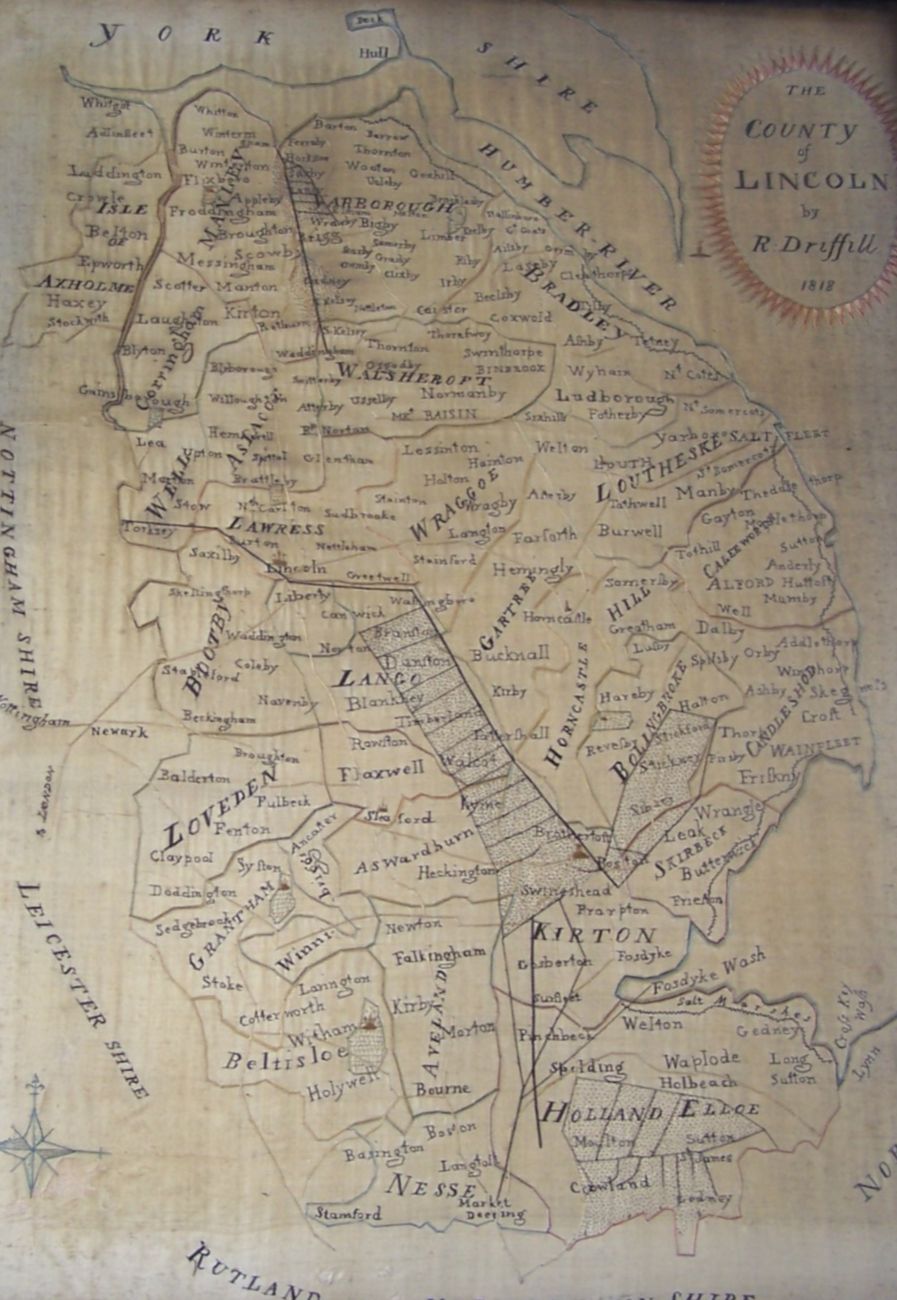 Lincolnshire -- Embroidered silk map