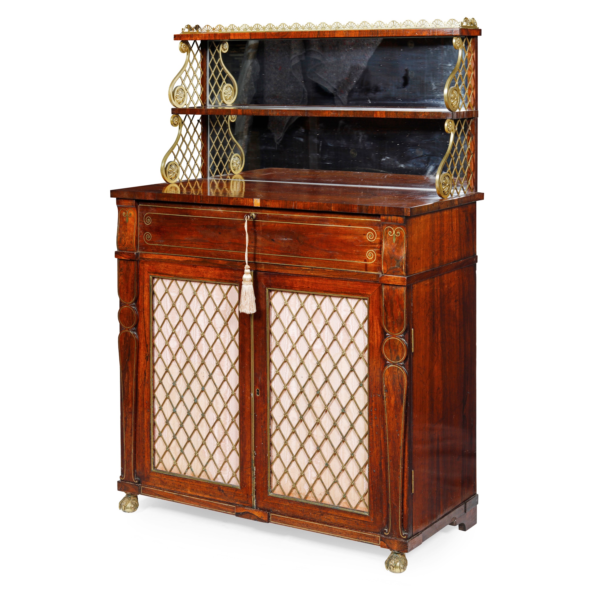 REGENCY ROSEWOOD AND BRASS MOUNTED SECRETAIRE CHIFFONIER