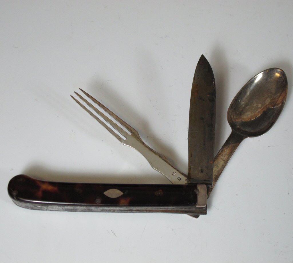 A George III silver and tortoise shell folding knife