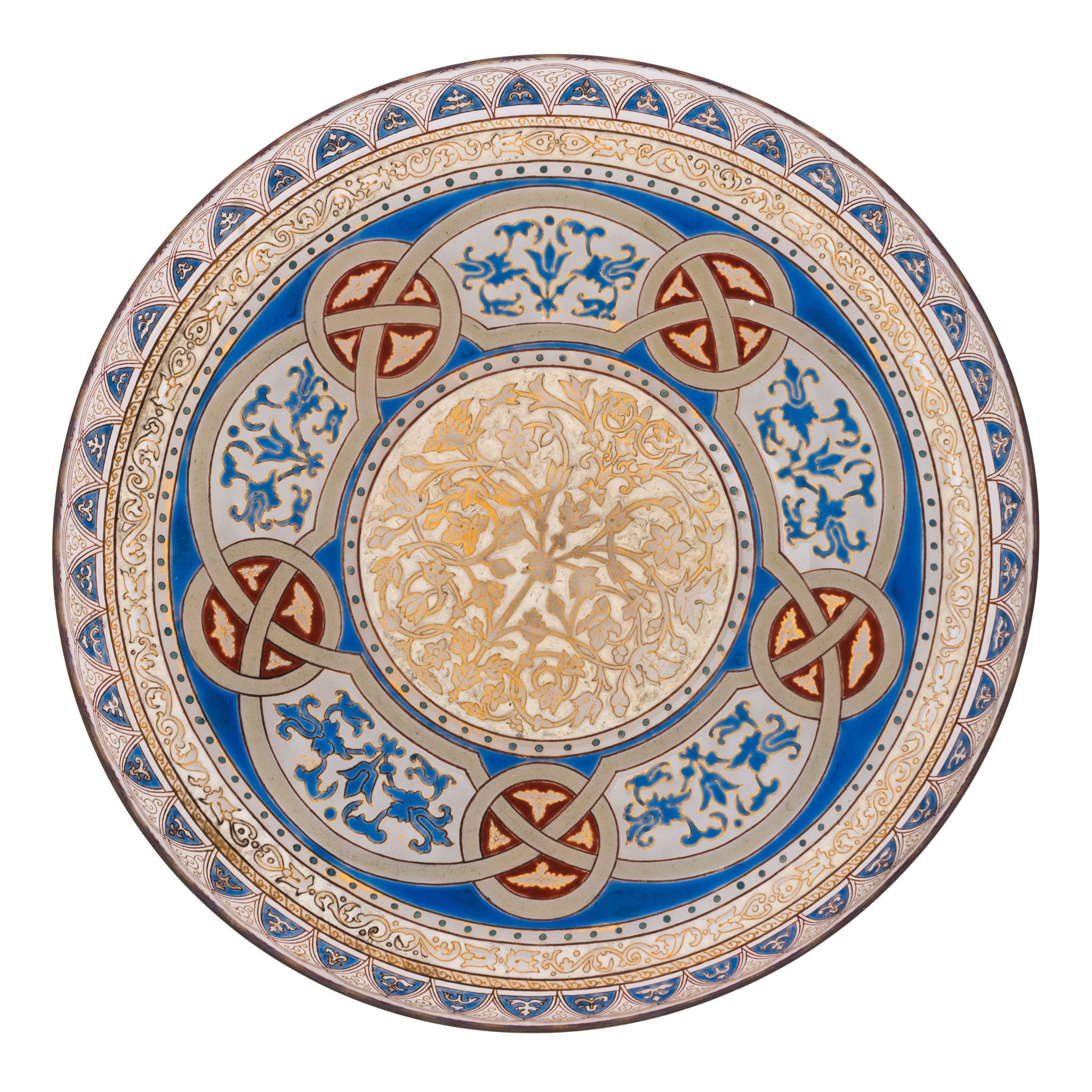 A LARGE ‘BROCARD’ ISLAMIC-STYLE ENAMELLED GLASS DISH