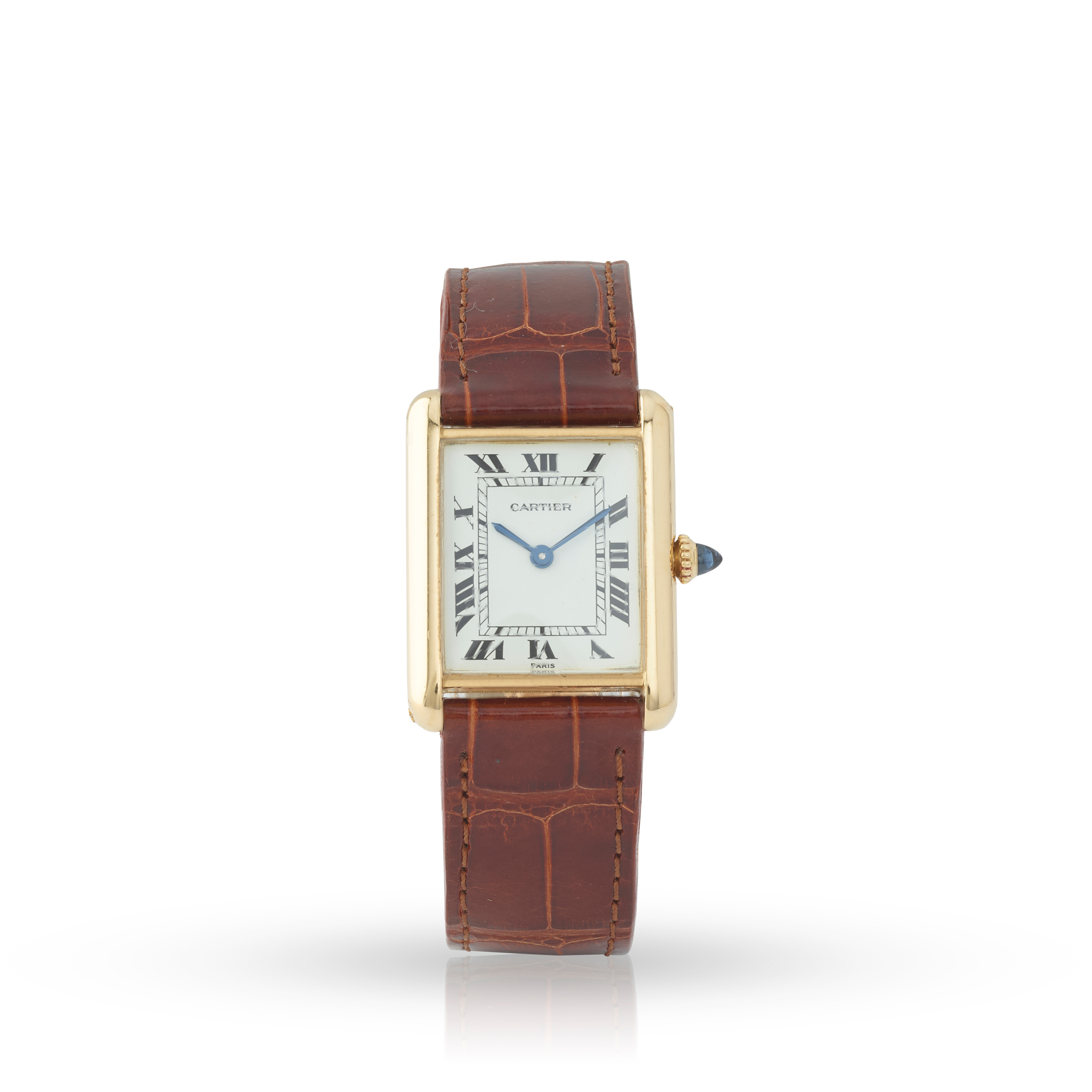 Cartier, Paris. A fine 18k yellow gold mechanical rectangular wristwatch with 18k gold deployant clasp,
