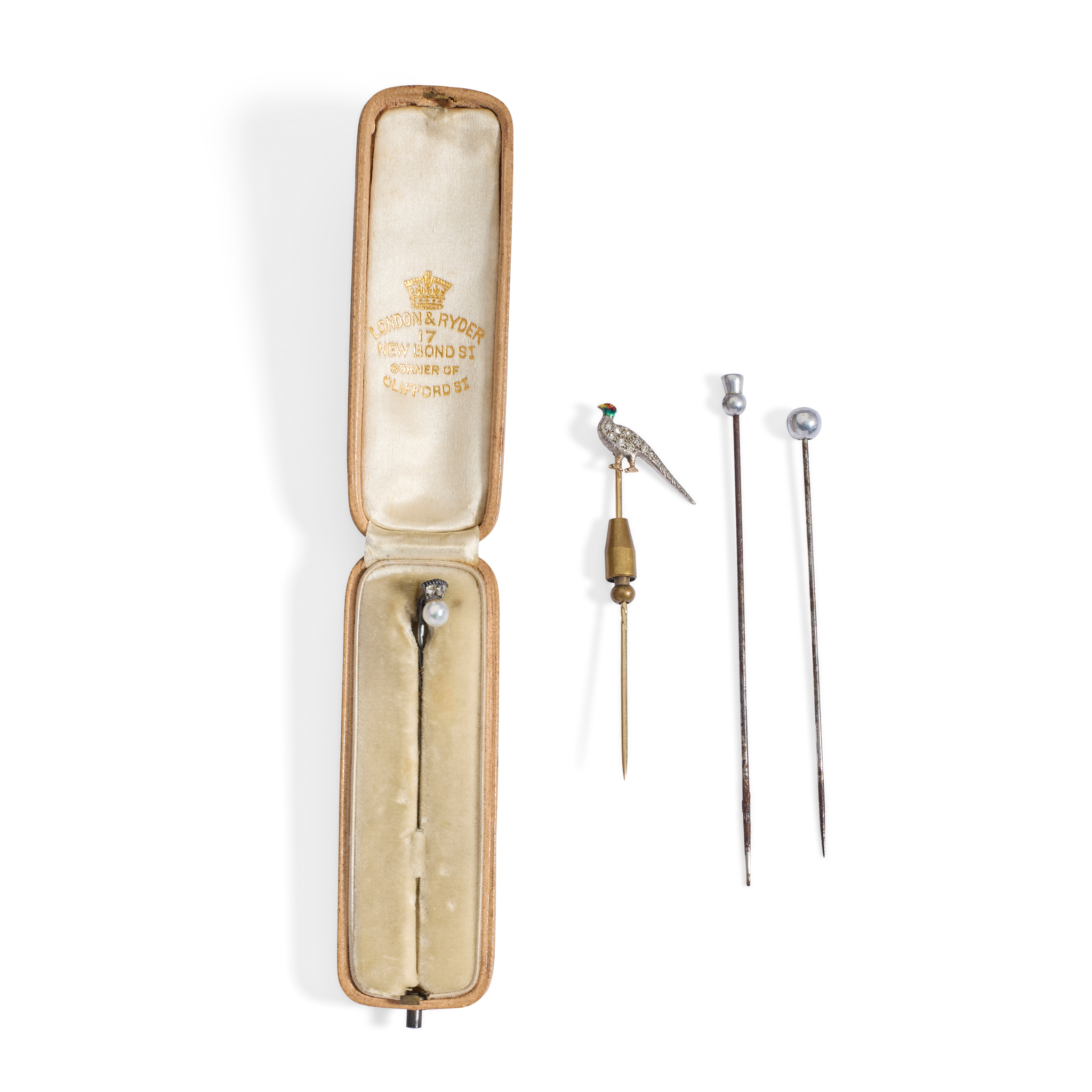 A collection of tie pins