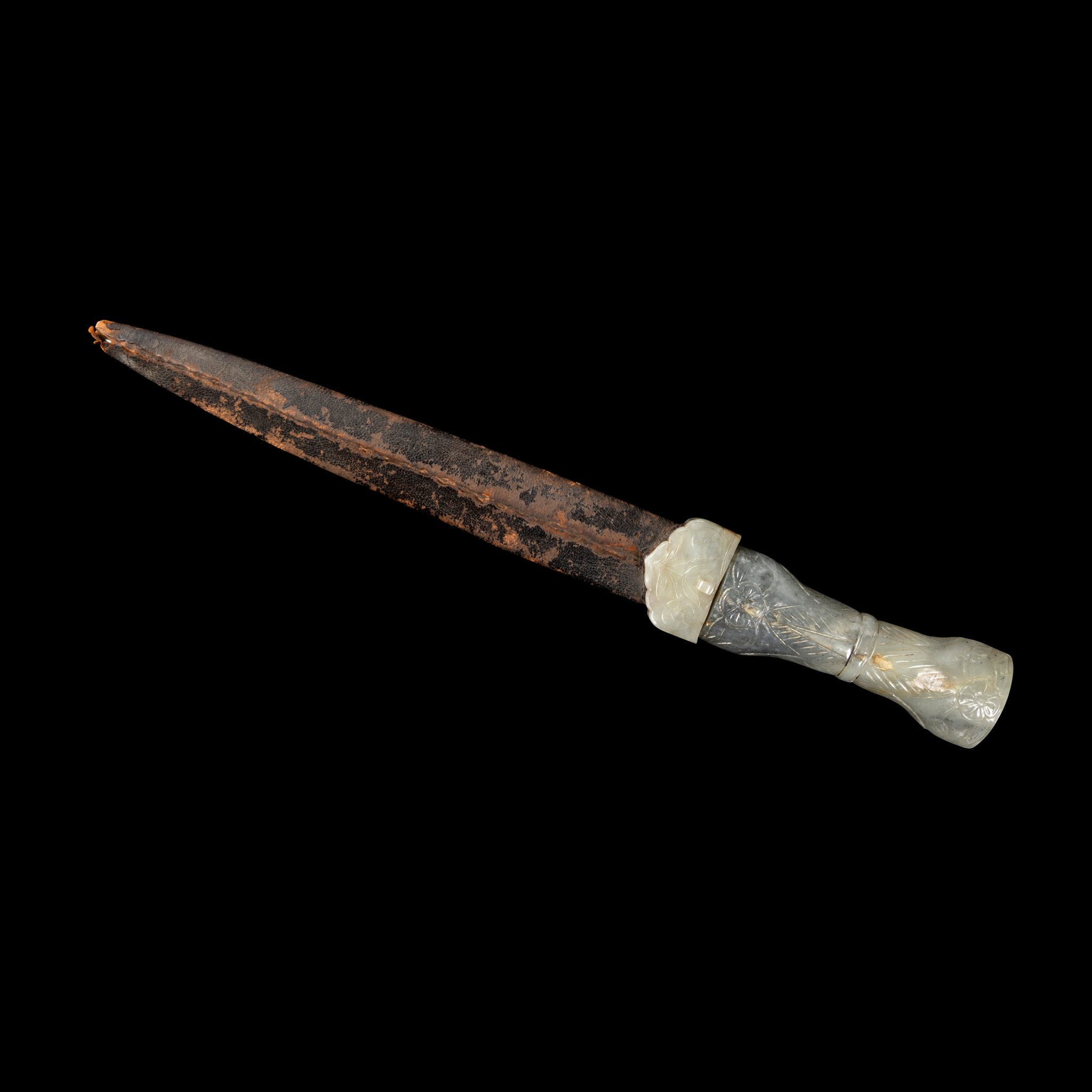 CHINESE IRON DAGGER WITH JADE HANDLE AND FITTING