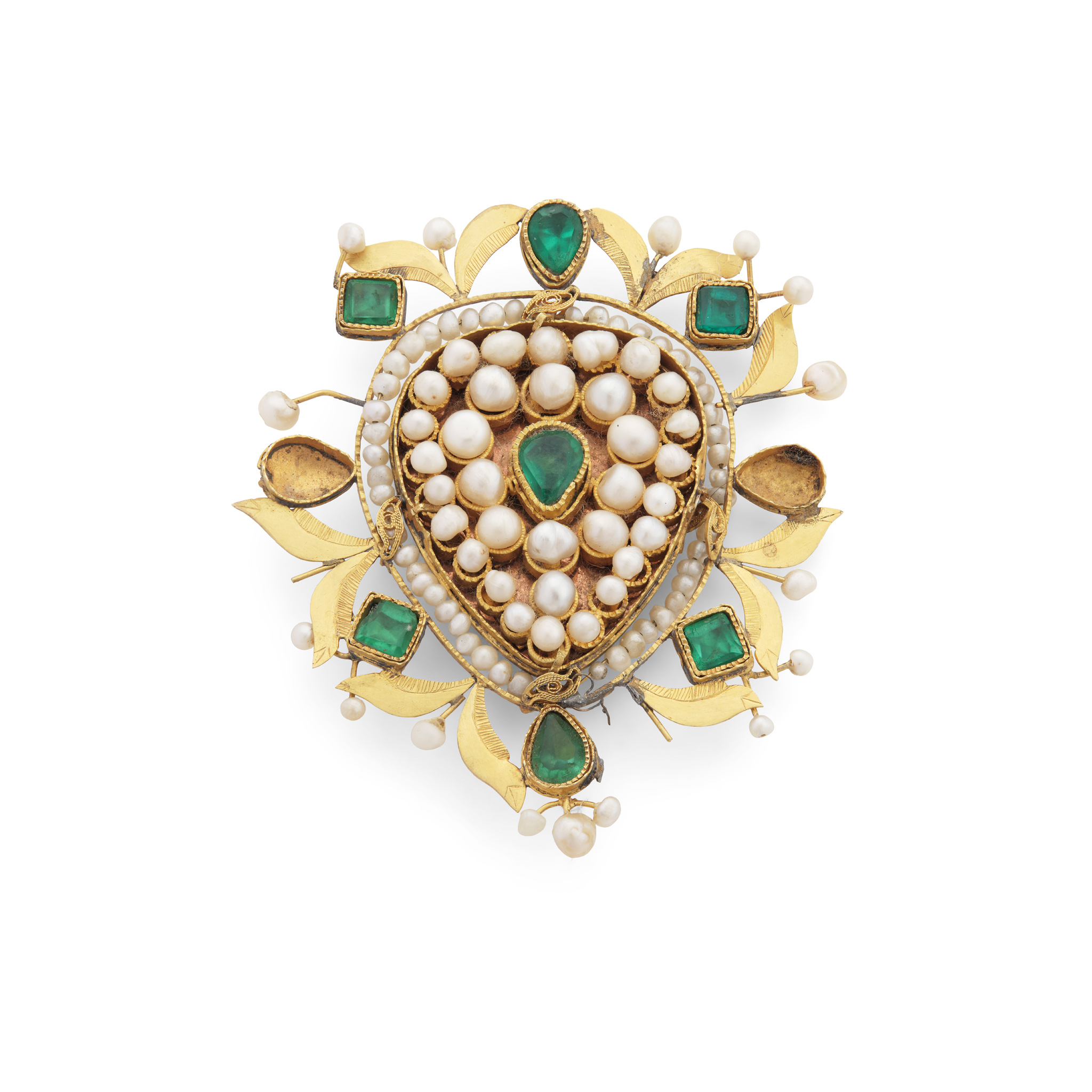 A green paste and pearl brooch/pendant