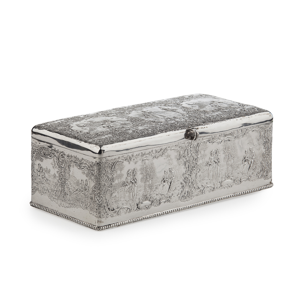 A large Dutch silver table cigar box