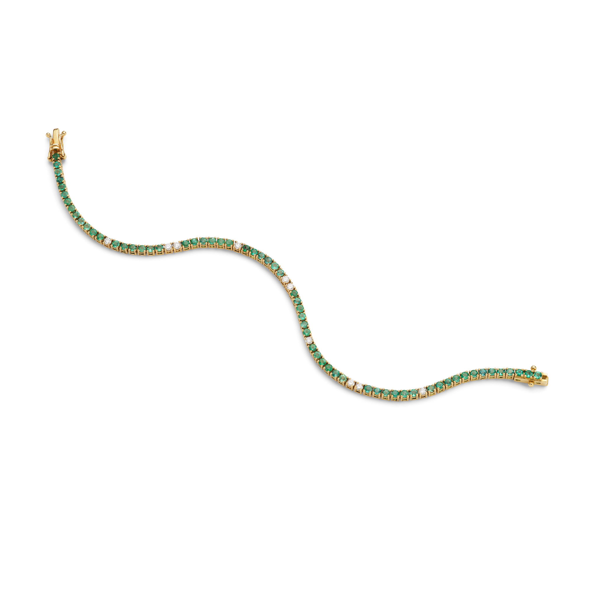 An emerald and diamond line bracelet