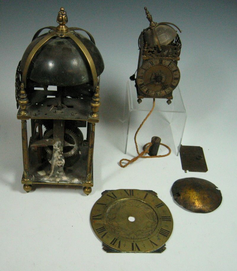 A brass lantern clock