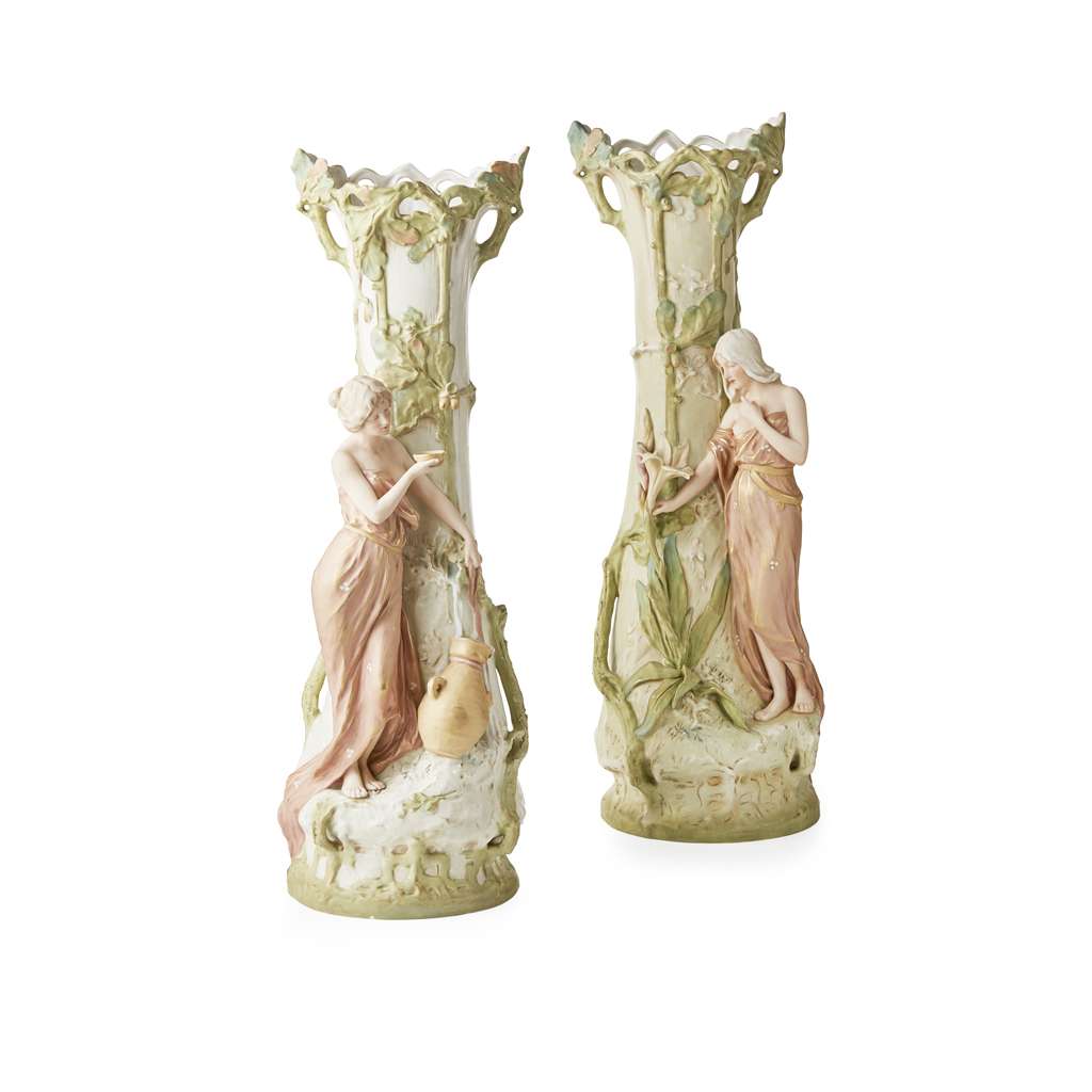 Past auction: ROYAL DUX, BOHEMIA PAIR OF MONUMENTAL ART NOUVEAU