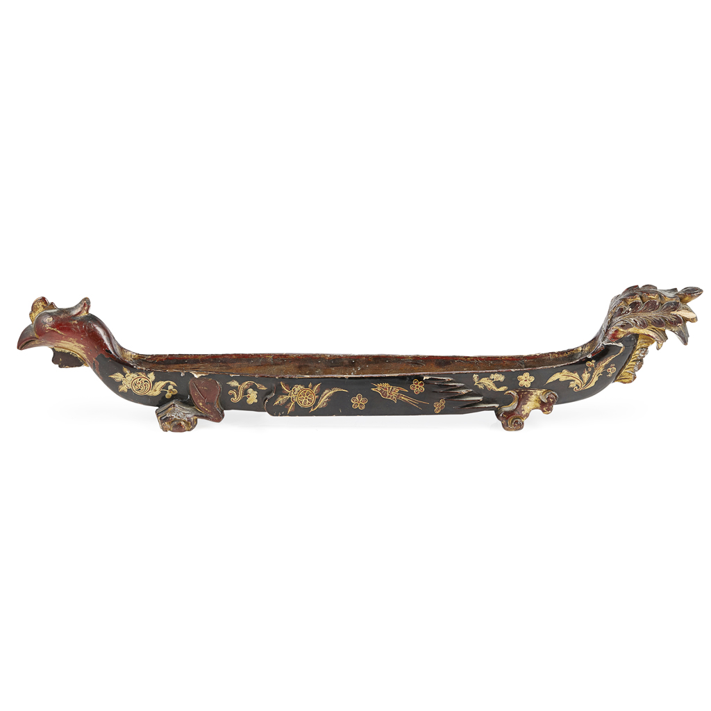 LACQUERED INCENSE CLOCK IN THE SHAPE OF A PHOENIX
