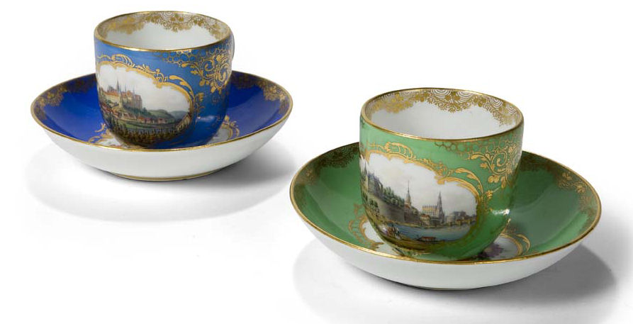 A pair of 19th century Meissen cabinet cups and saucers