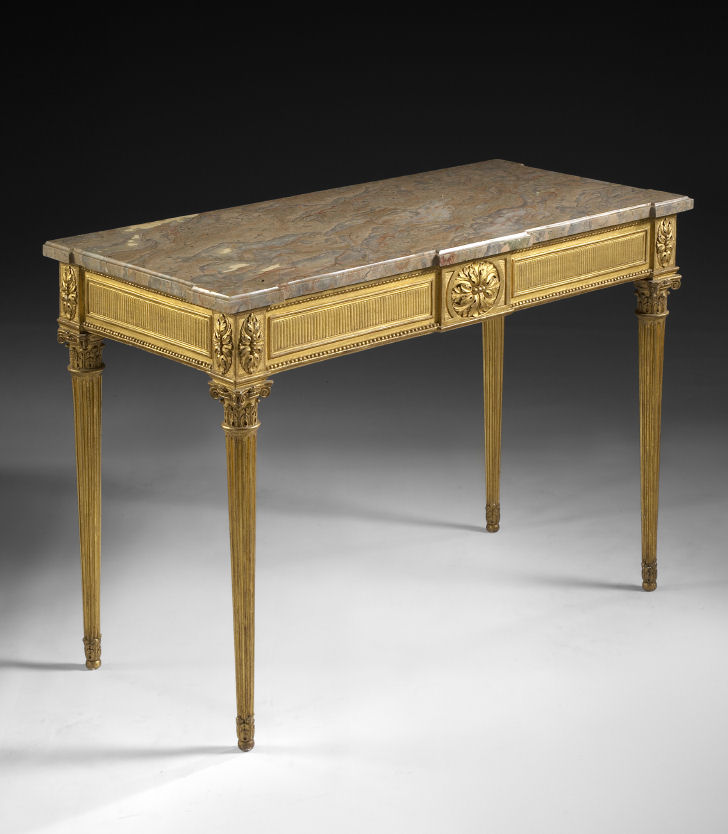 A late 18th century Italian Neoclassical marble top giltwood console table