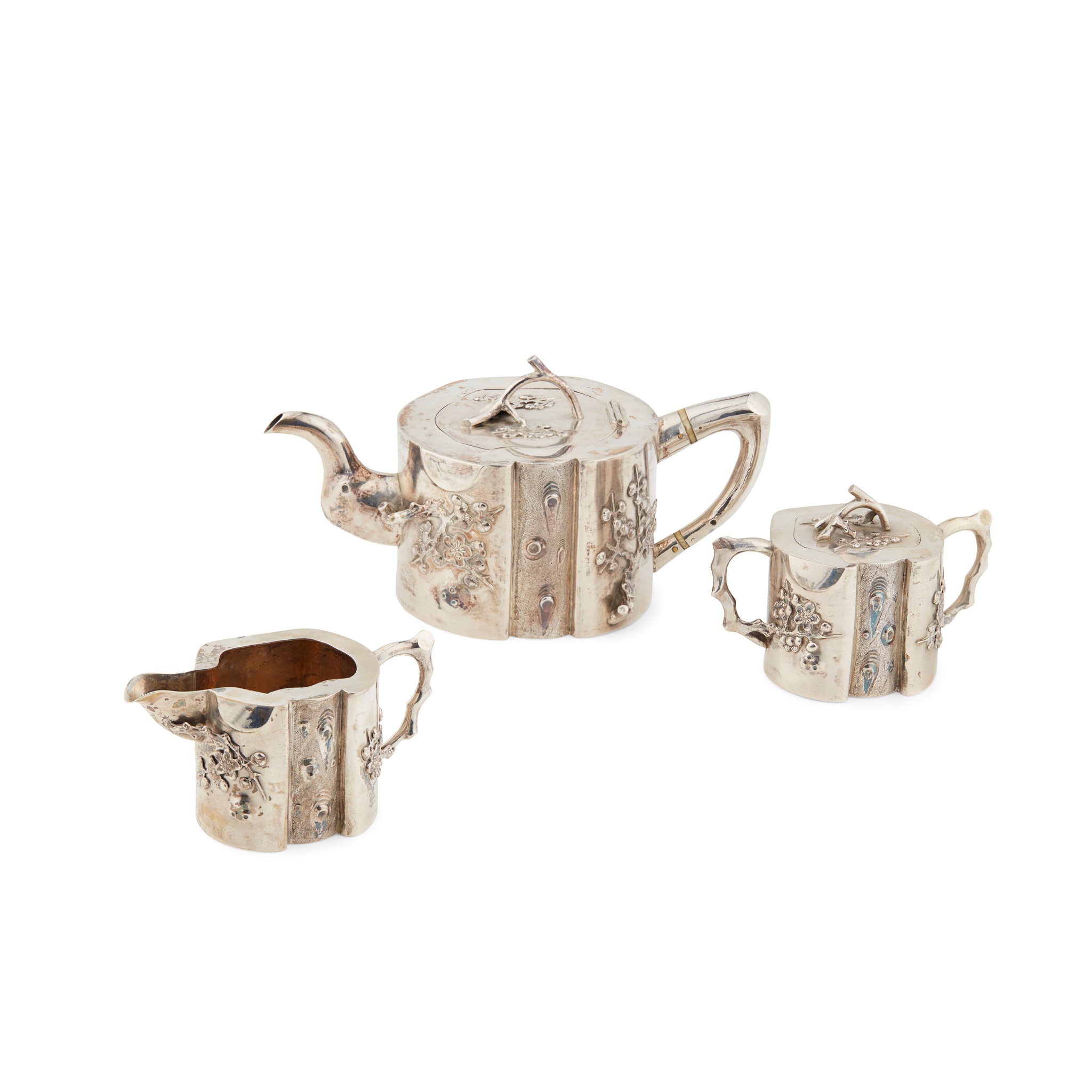 THREE-PIECE EXPORT SILVER TEA SERVICE