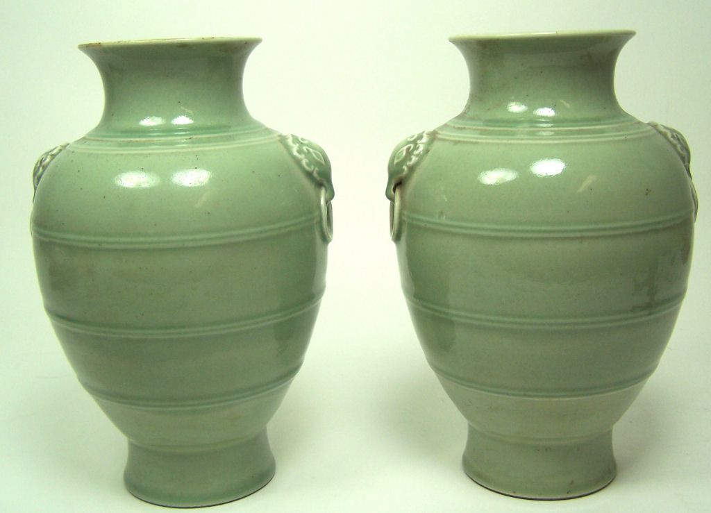 A pair of 19th century Chinese celadon vases