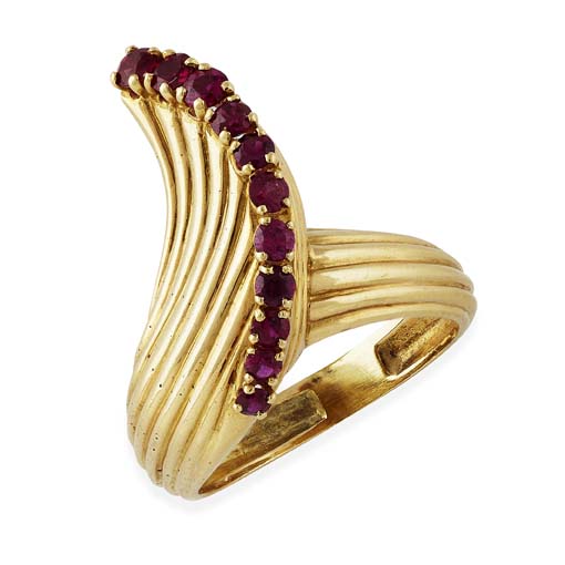 CARTIER - a 1940's ruby set cocktail ring