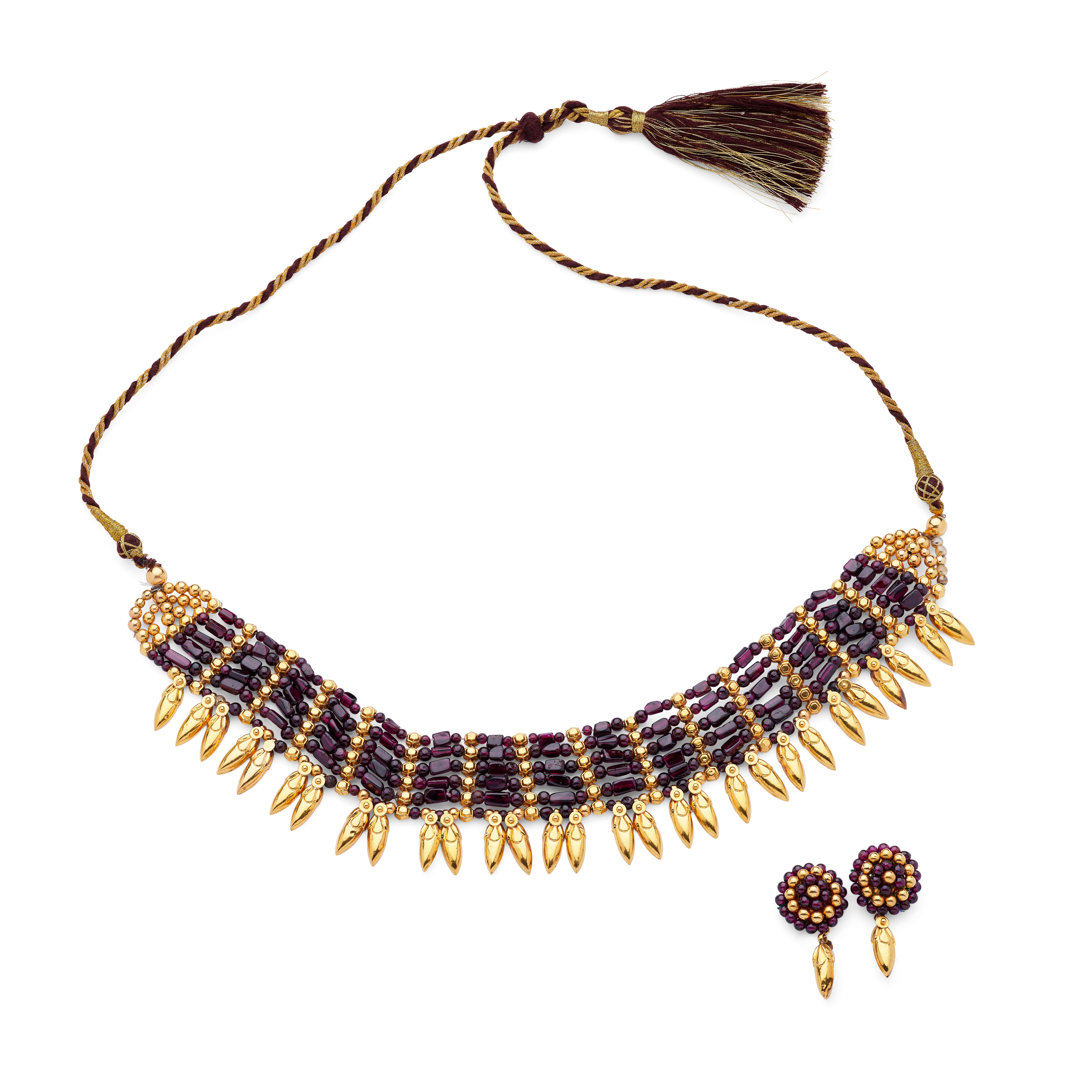 A garnet necklace and matching earrings