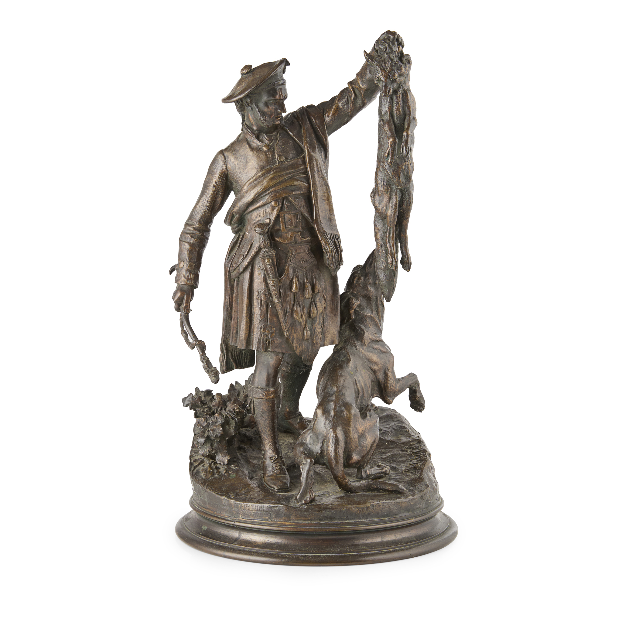 FRENCH BRONZE HUNTING FIGURE GROUP, BY PIERRE JULES MENE (FRENCH 1810-1879)