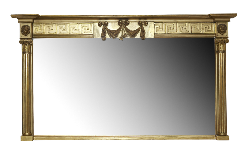 A Regency period carved giltwood and gesso over mantle mirror