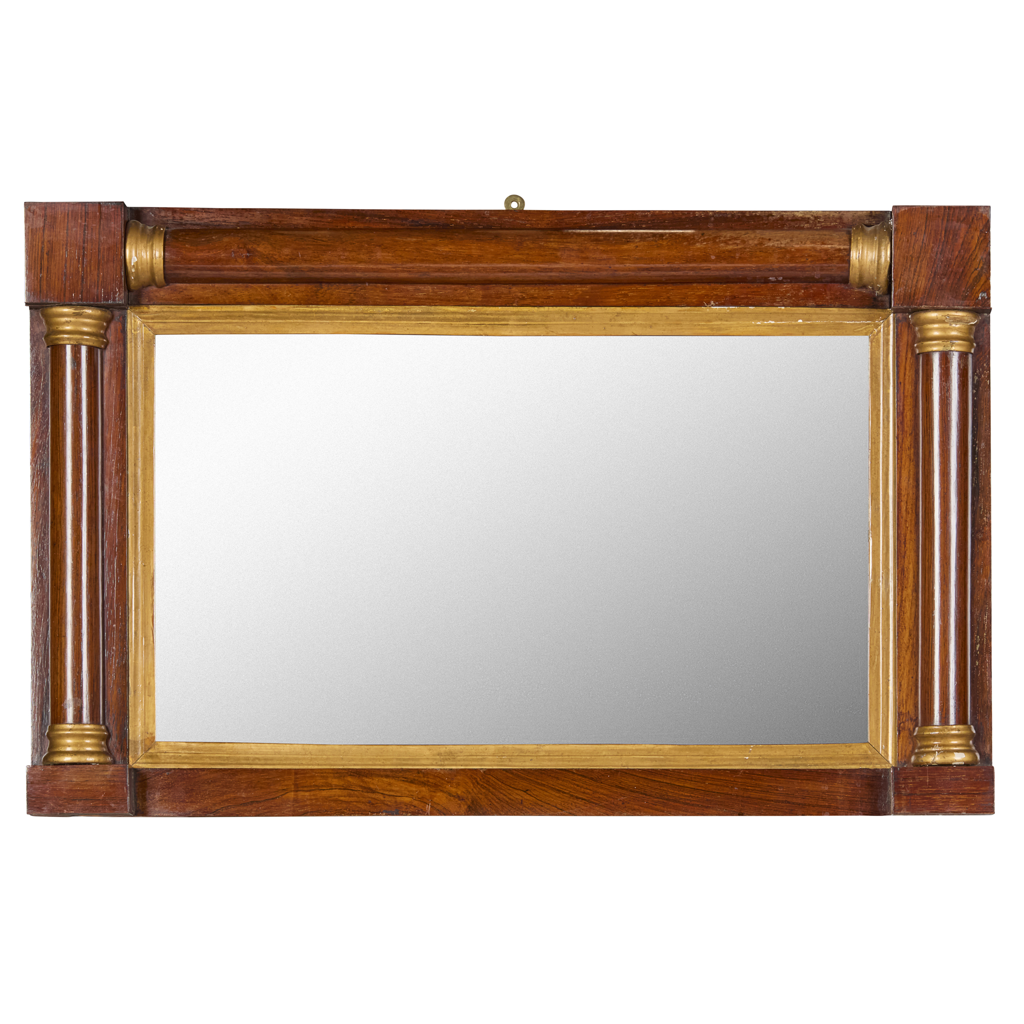 LATE REGENCY SMALL ROSEWOOD AND GILT OVERMANTEL MIRROR