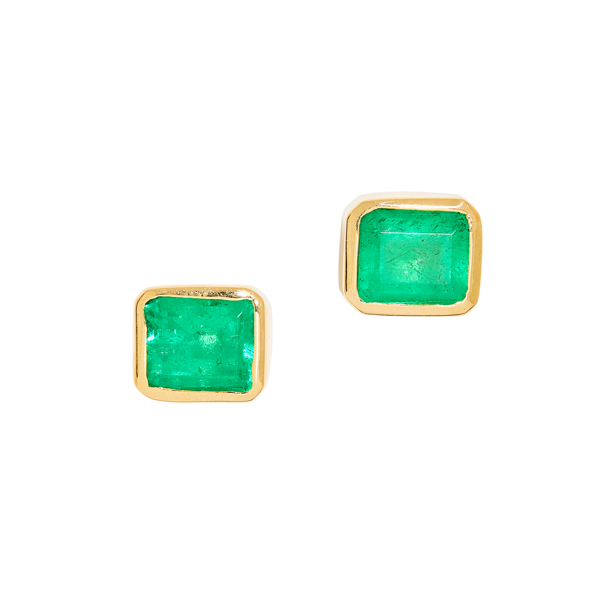 A pair of emerald stud earrings