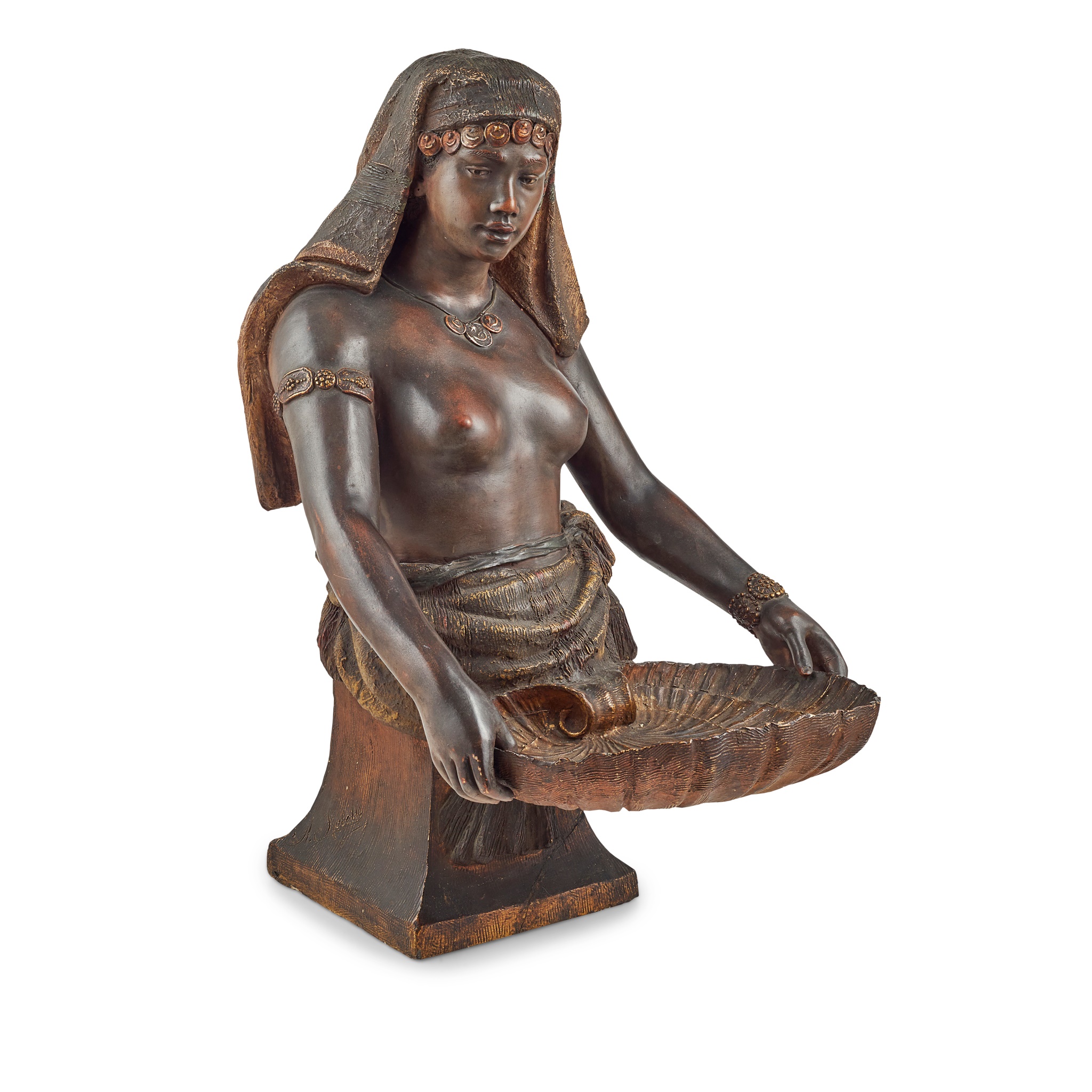 GOLDSCHEIDER POLYCHROME-TINTED TERRACOTTA TORSO OF A NUBIAN WOMAN