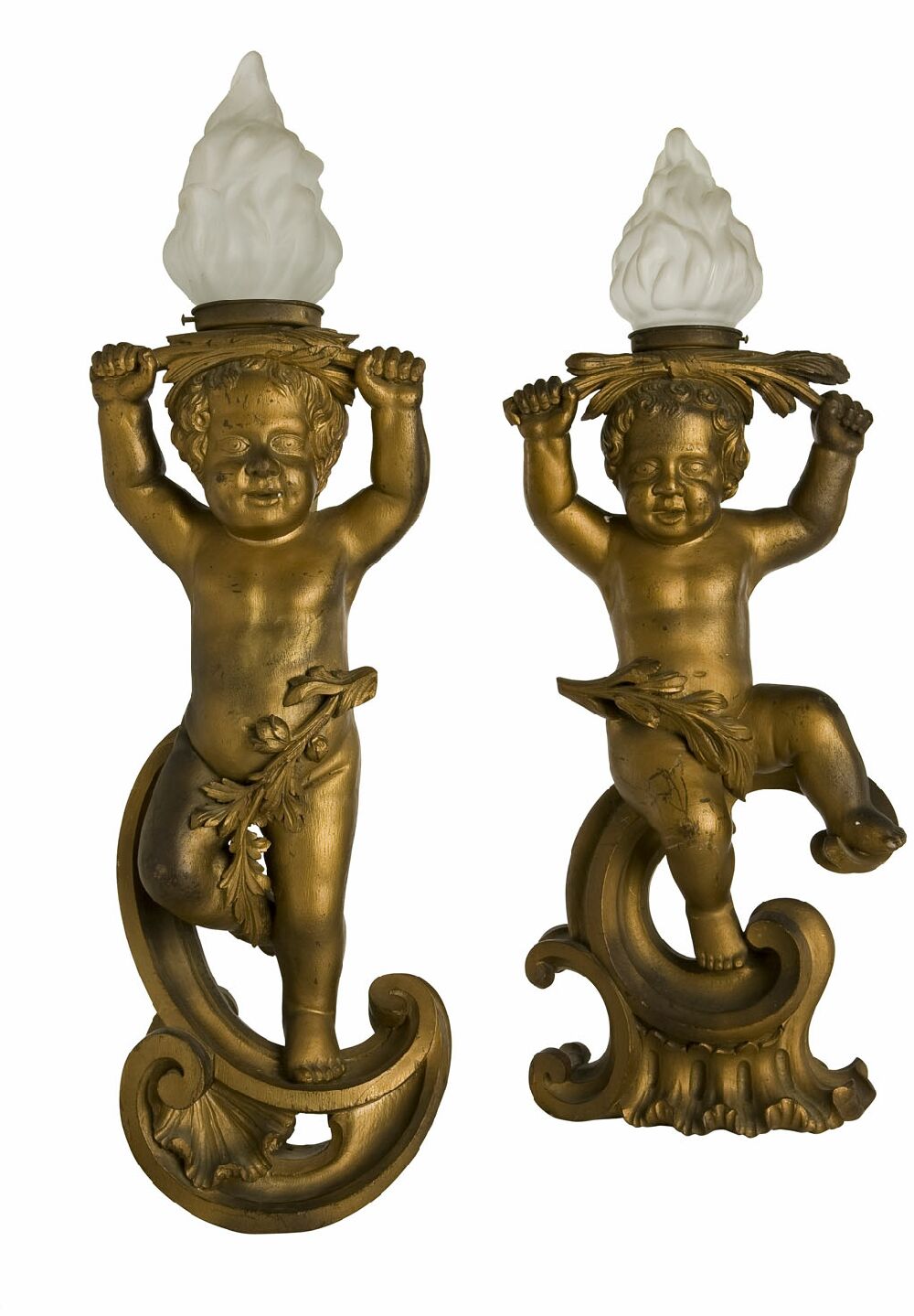 A pair 19th century Baroque style giltwood newel post lamps