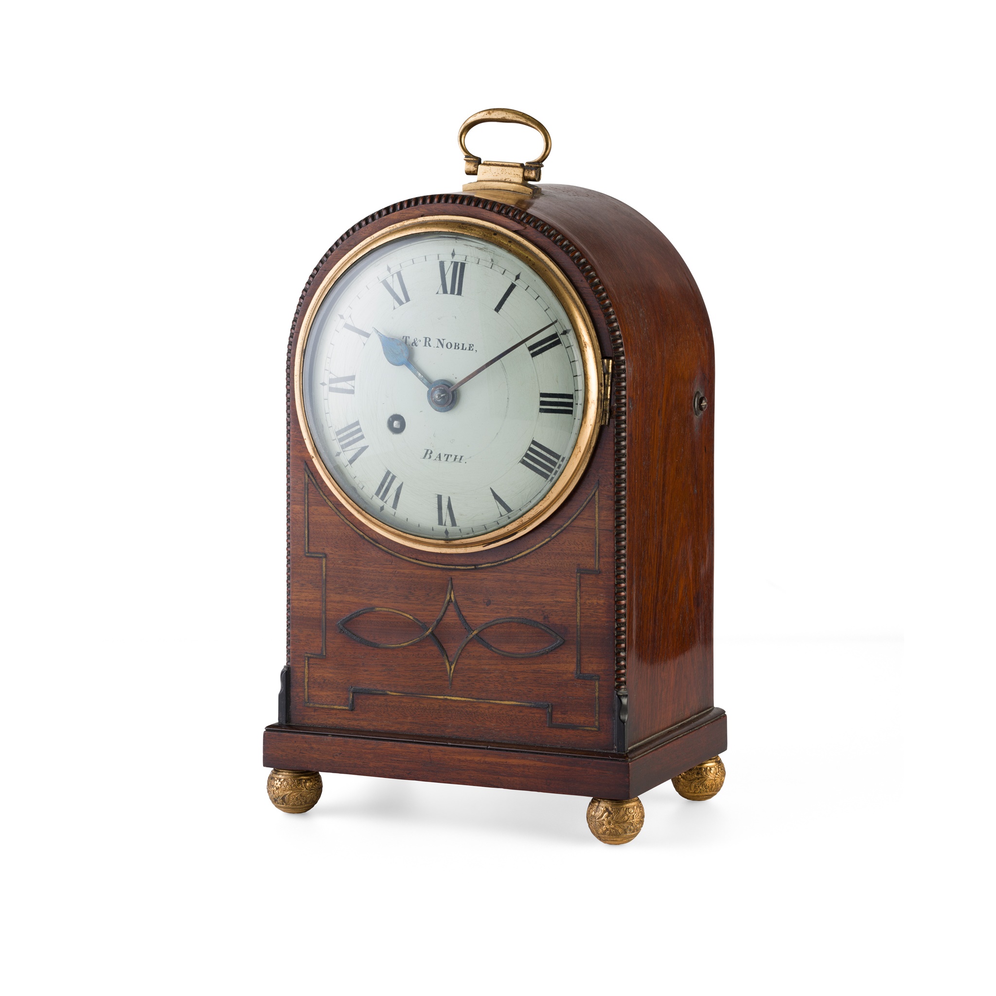 REGENCY MAHOGANY BRASS INLAID MANTLE CLOCK, T & R NOBLE, BATH