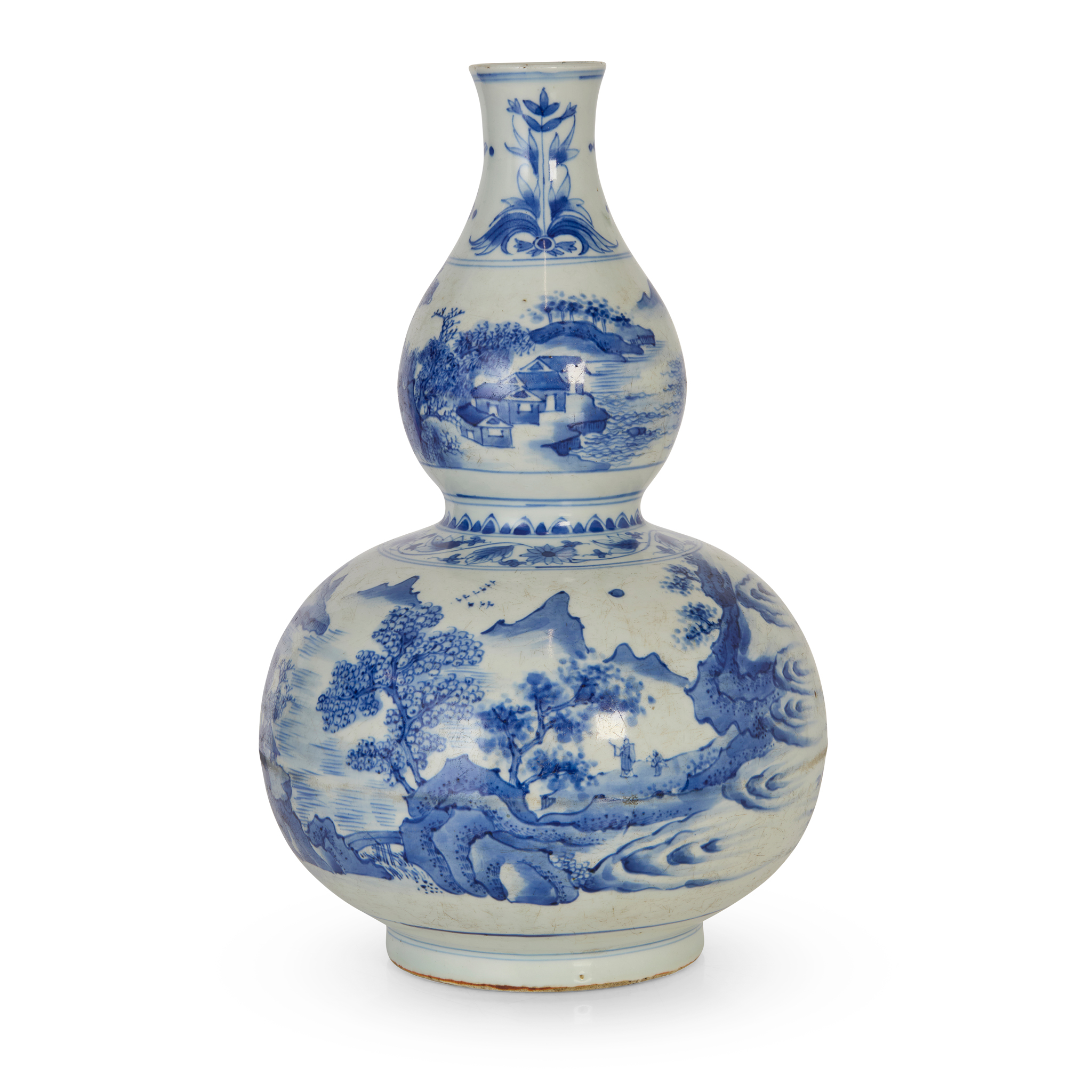 CHINESE BLUE AND WHITE DOUBLE-GOURD 'LANDSCAPE' VASE