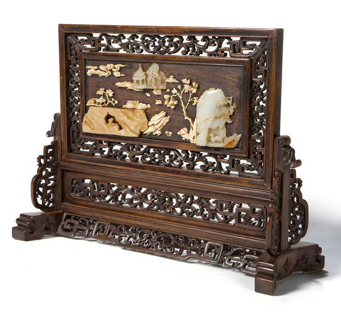 An early 20th century Chinese hardwood table screen