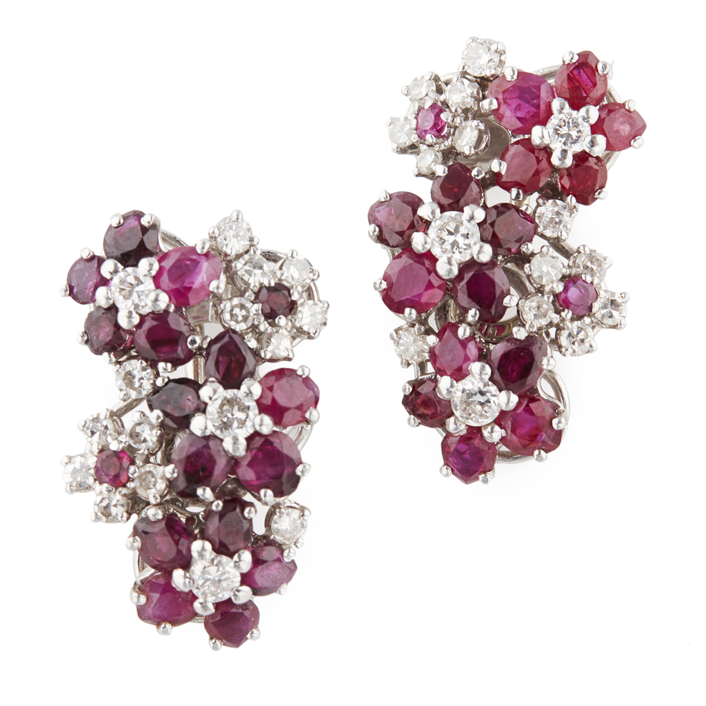 A pair of ruby and diamond earrings