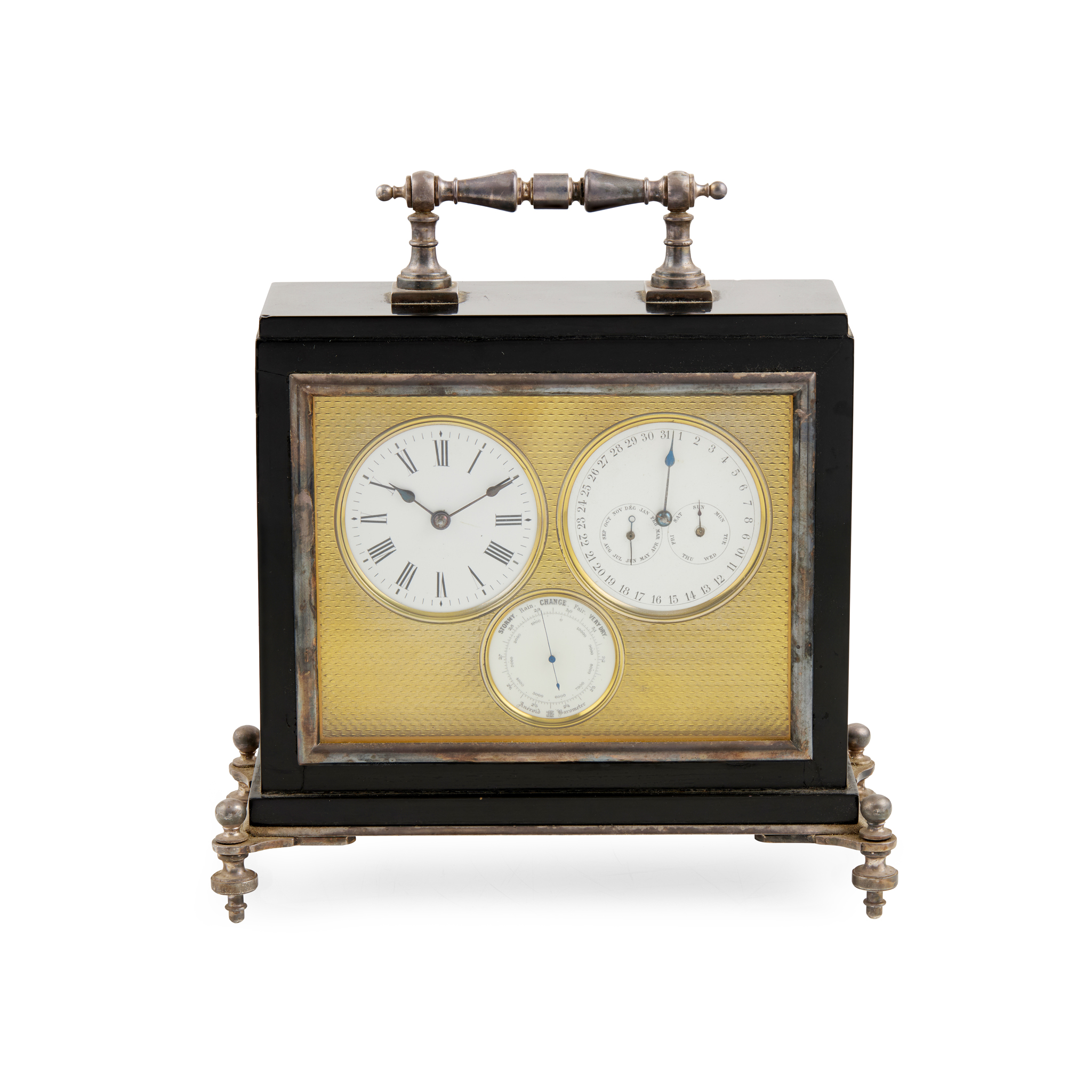 FRENCH BLACK MARBLE DESK COMPENDIUM CALENDRICAL TIMEPIECE