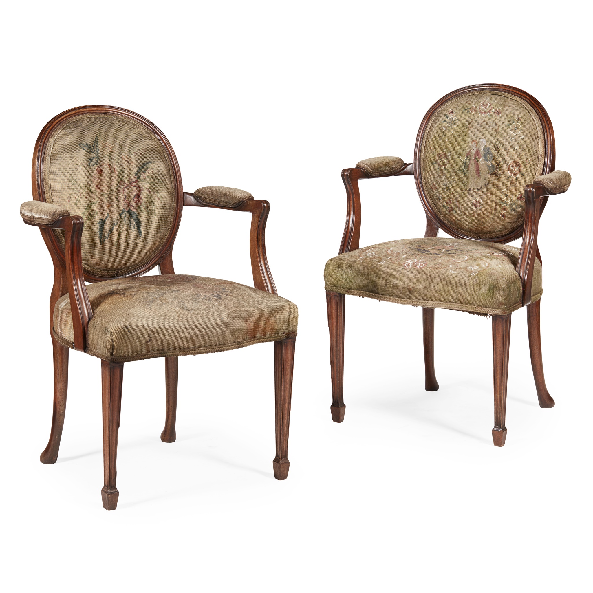 PAIR OF GEORGIAN MAHOGANY FRAMED ARMCHAIRS