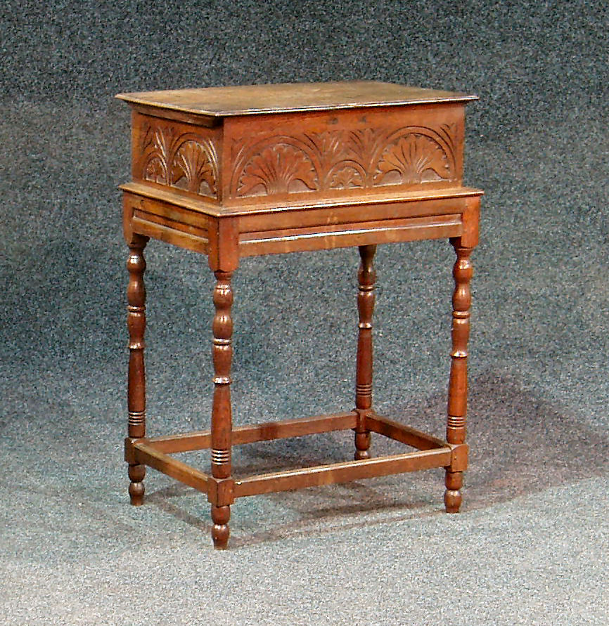 An oak bible box on stand