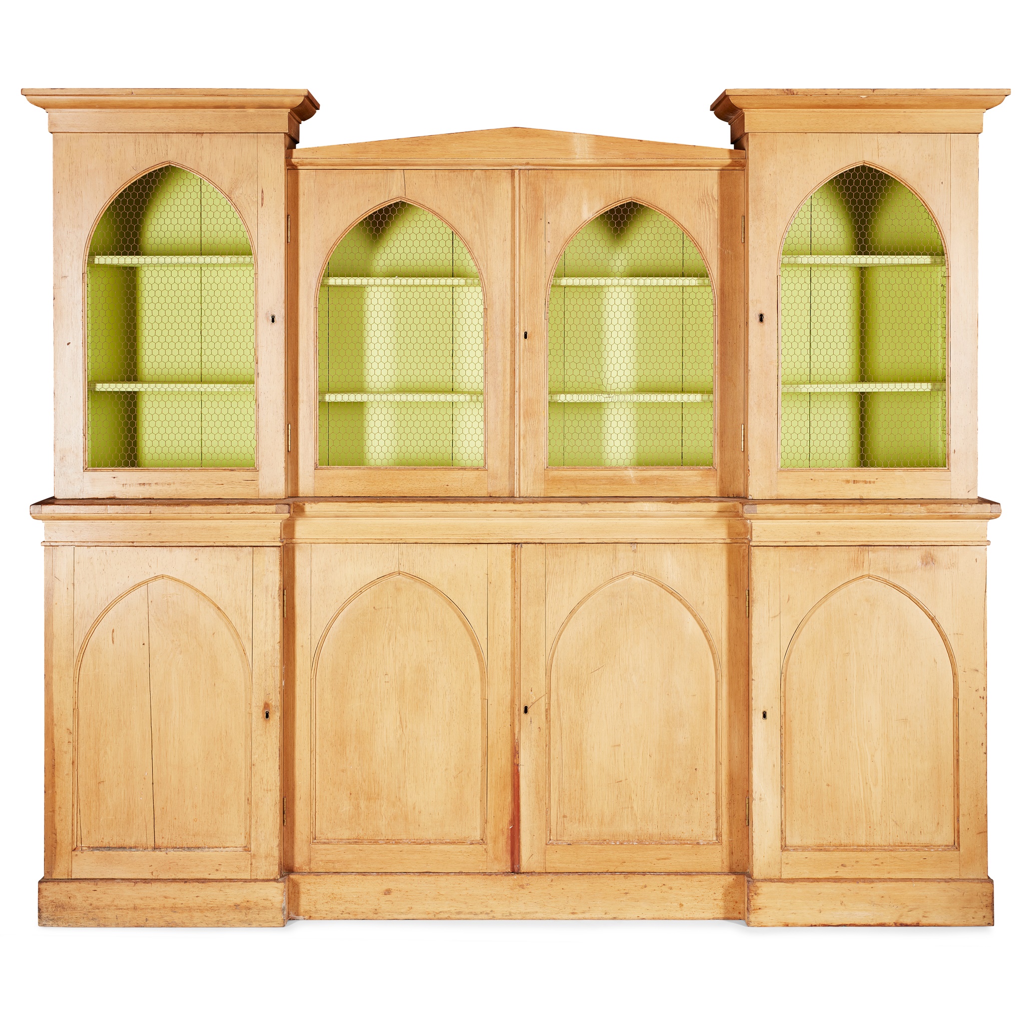 VICTORIAN PINE BREAKFRONT BOOKCASE