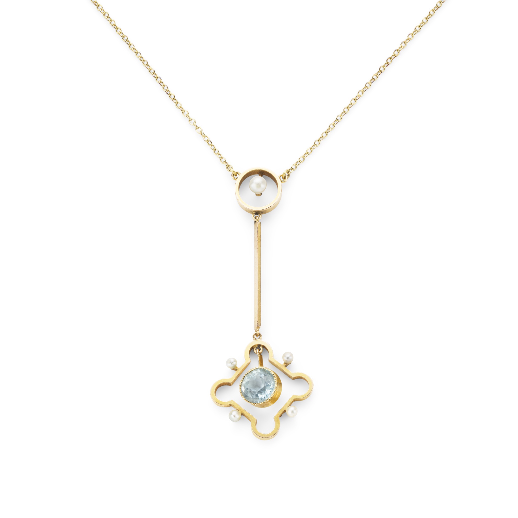 An aquamarine and seed pearl pendant