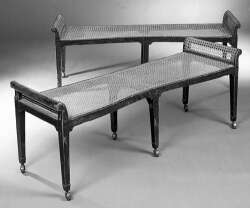 A pair of Regency japanned and caned window seats