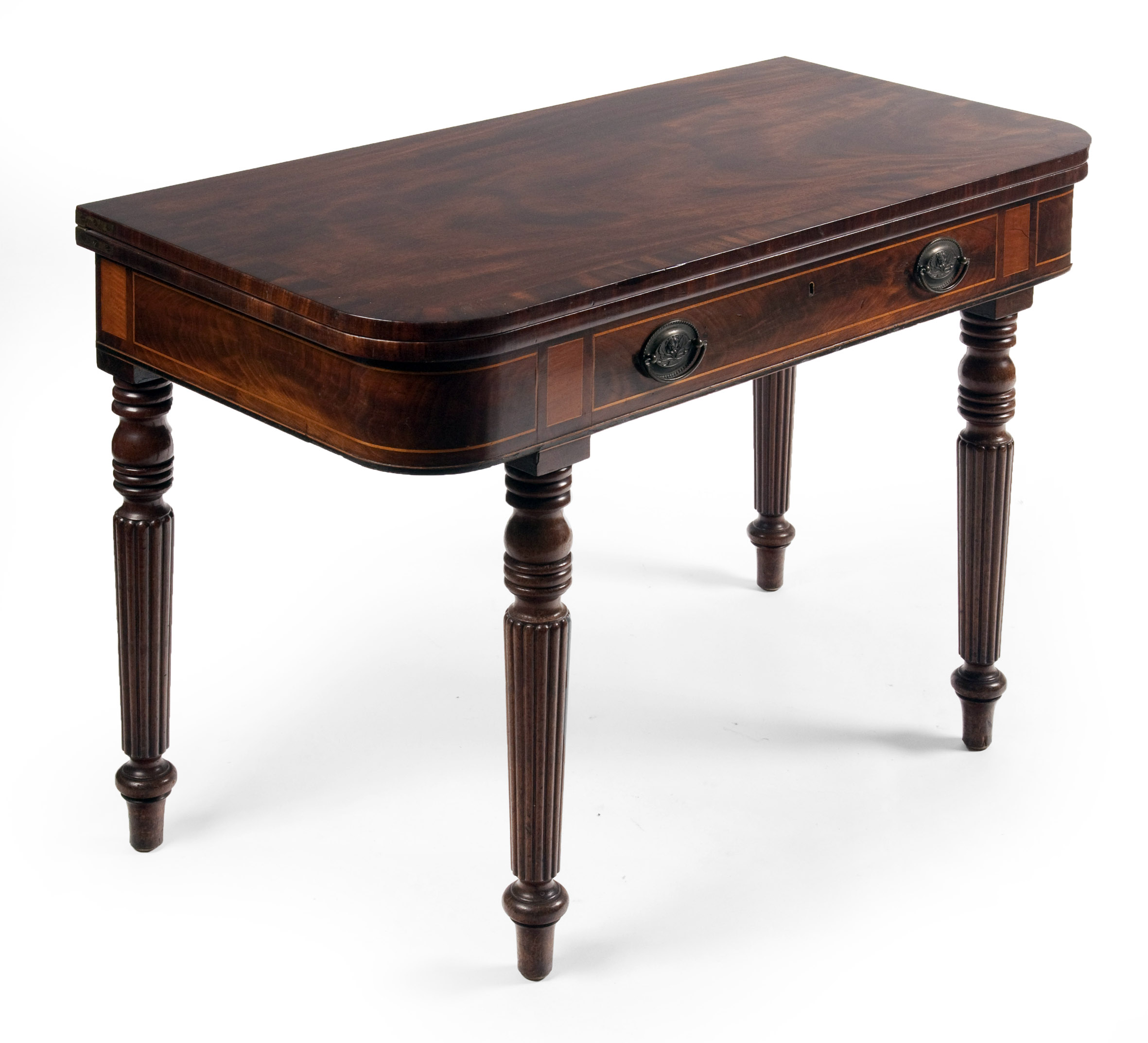 A Regency mahogany fold over tea table