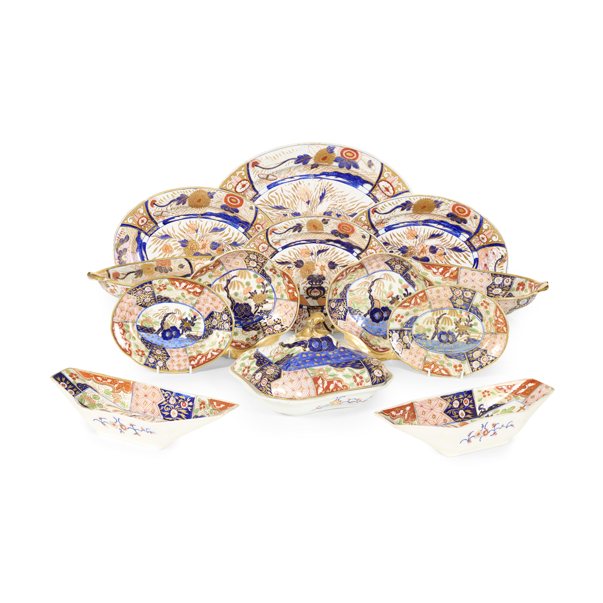 ENGLISH PORCELAIN IMARI PATTERN PART DESSERT SERVICE
