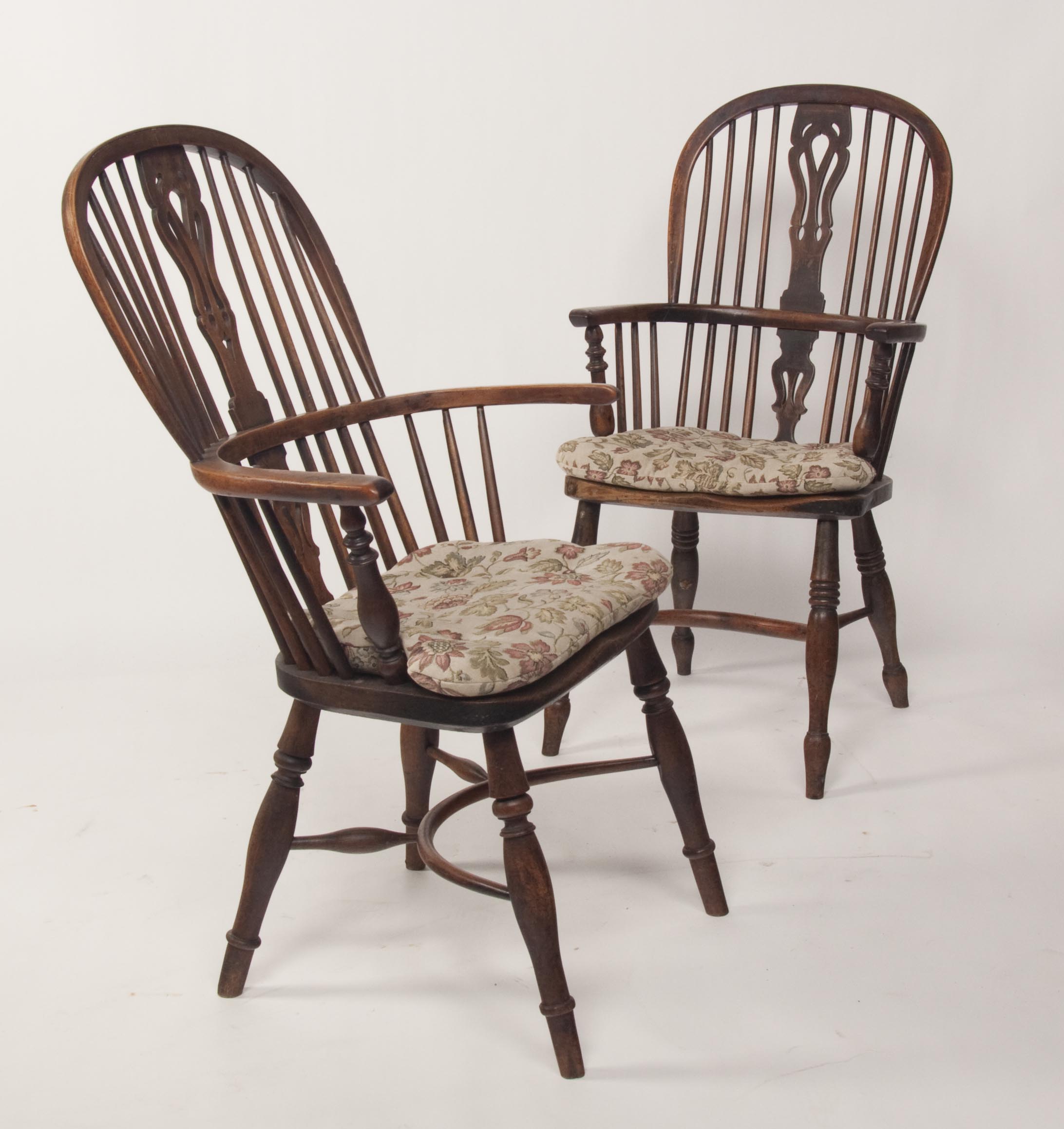 TWO VICTORIAN YEW WOOD AND ELM WINDSOR ARMCHAIRS