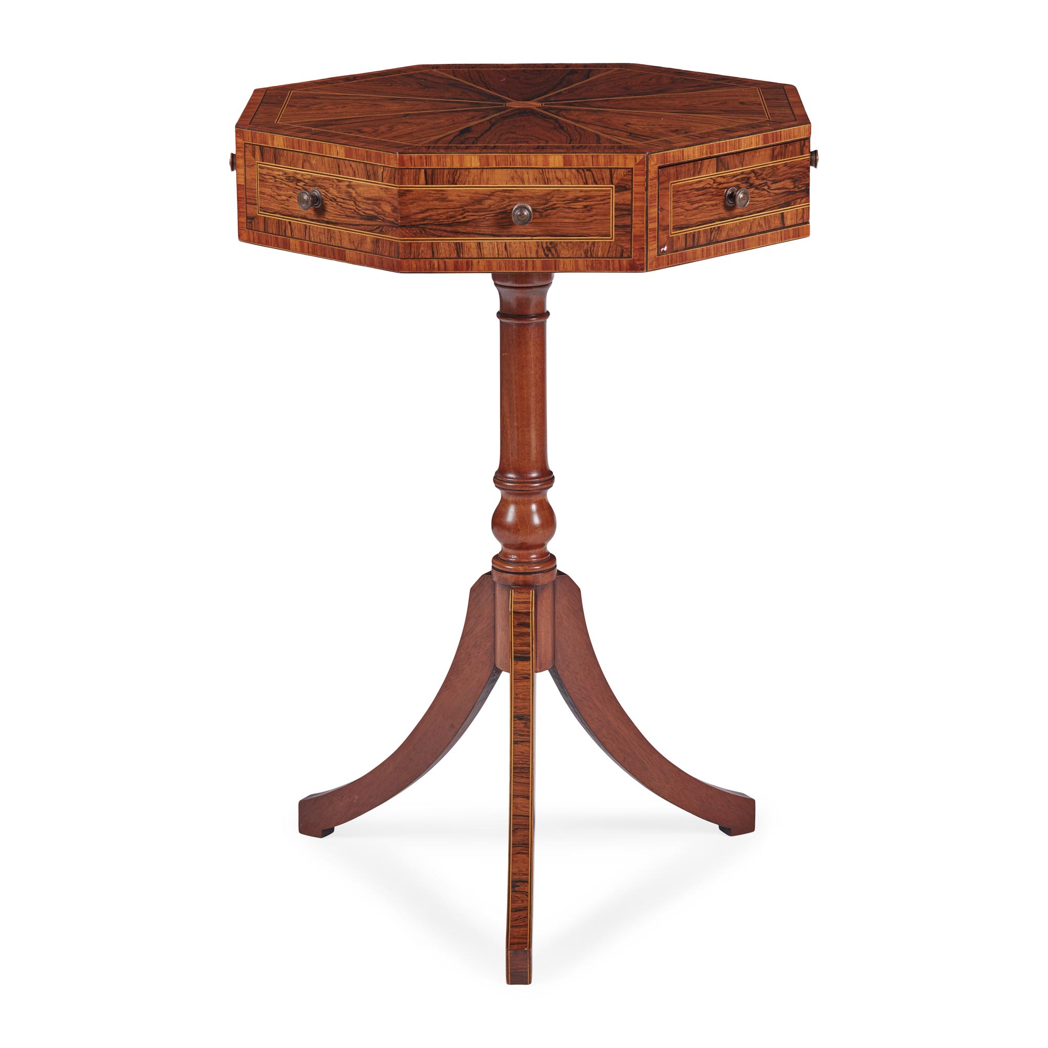 REGENCY STYLE ROSEWOOD AND KINGWOOD SMALL DRUM TABLE