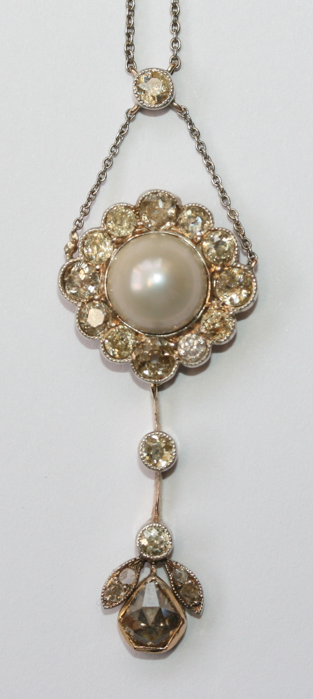 A Belle Epoque pearl and diamond set necklace