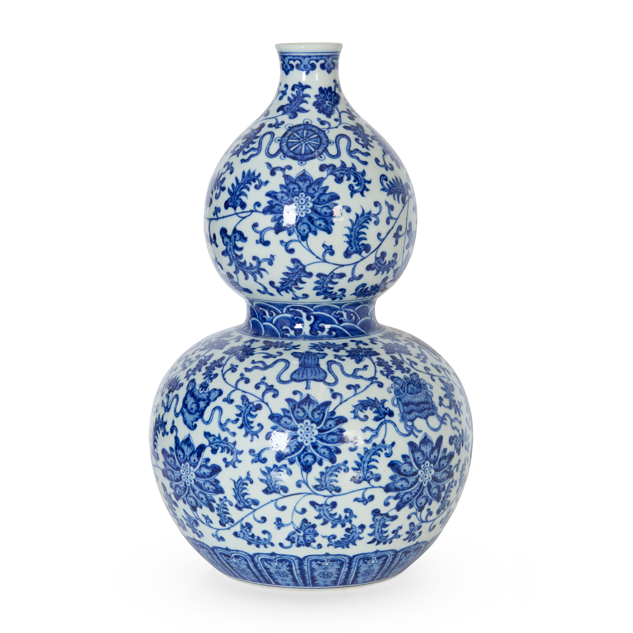 LARGE CHINESE BLUE AND WHITE DOUBLE-GOURD VASE