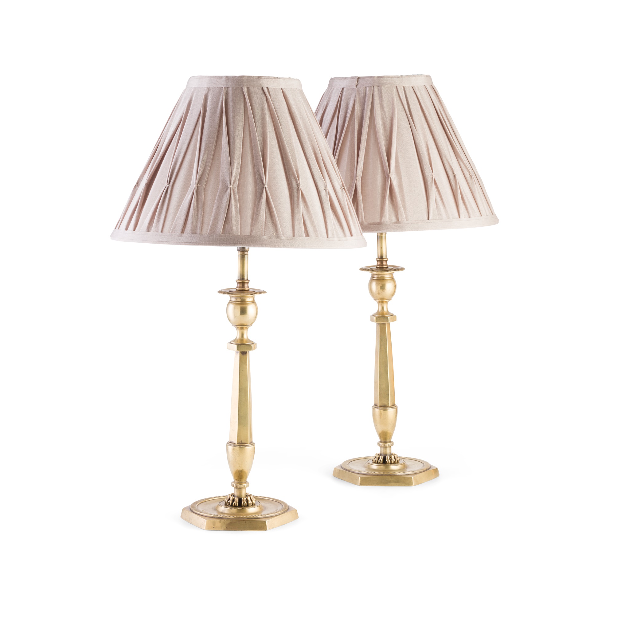 PAIR OF FRENCH BRASS CANDLESTICK LAMPS