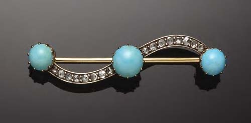 An early 20th century turquoise and diamond brooch,