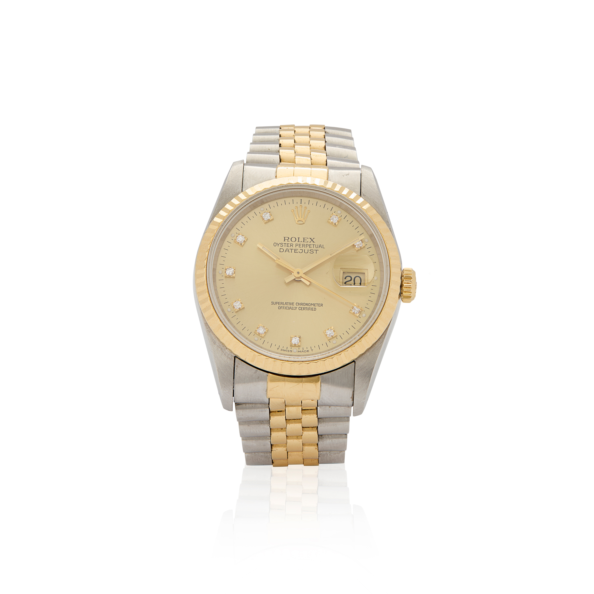 Rolex. A stainless steel and gold automatic wristwatch with diamond dial