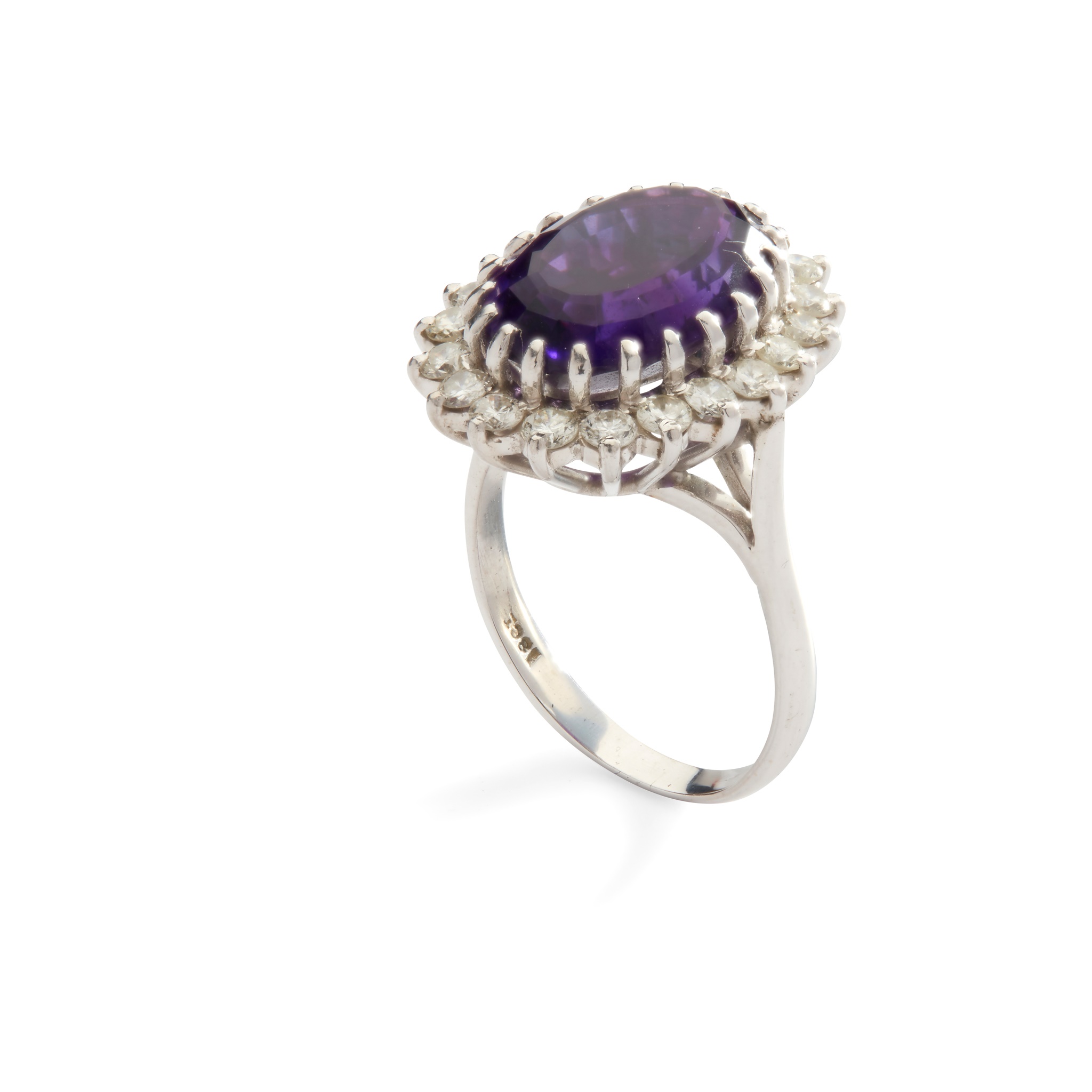 An amethyst and diamond cocktail ring