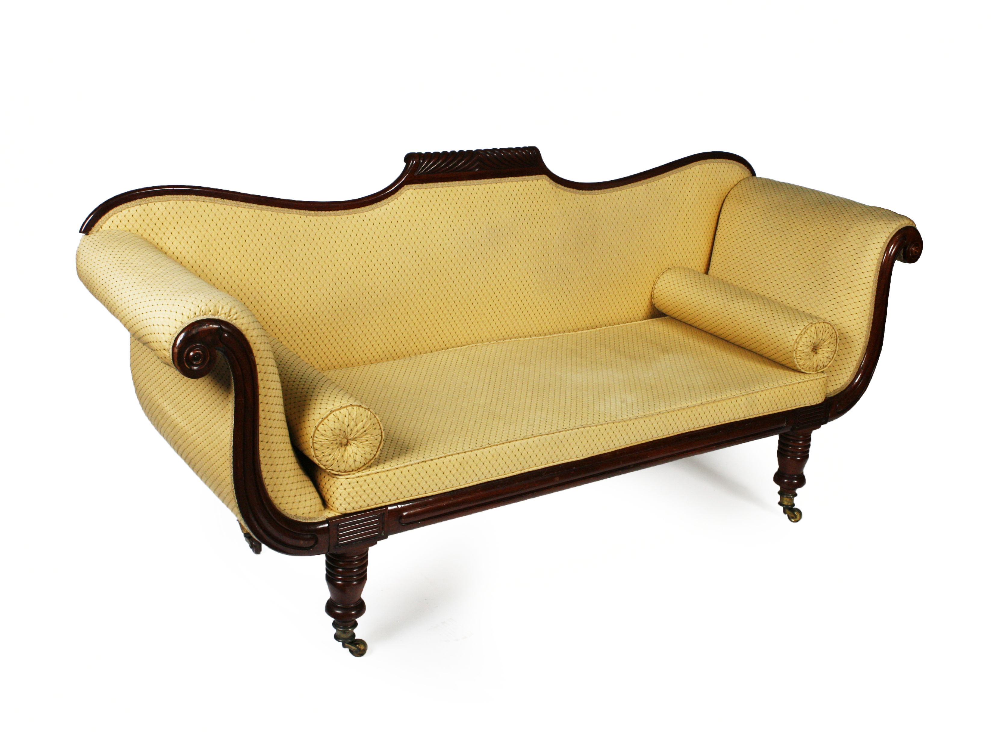 REGENCY STYLE MAHOGANY FRAMED UPHOLSTERED SOFA