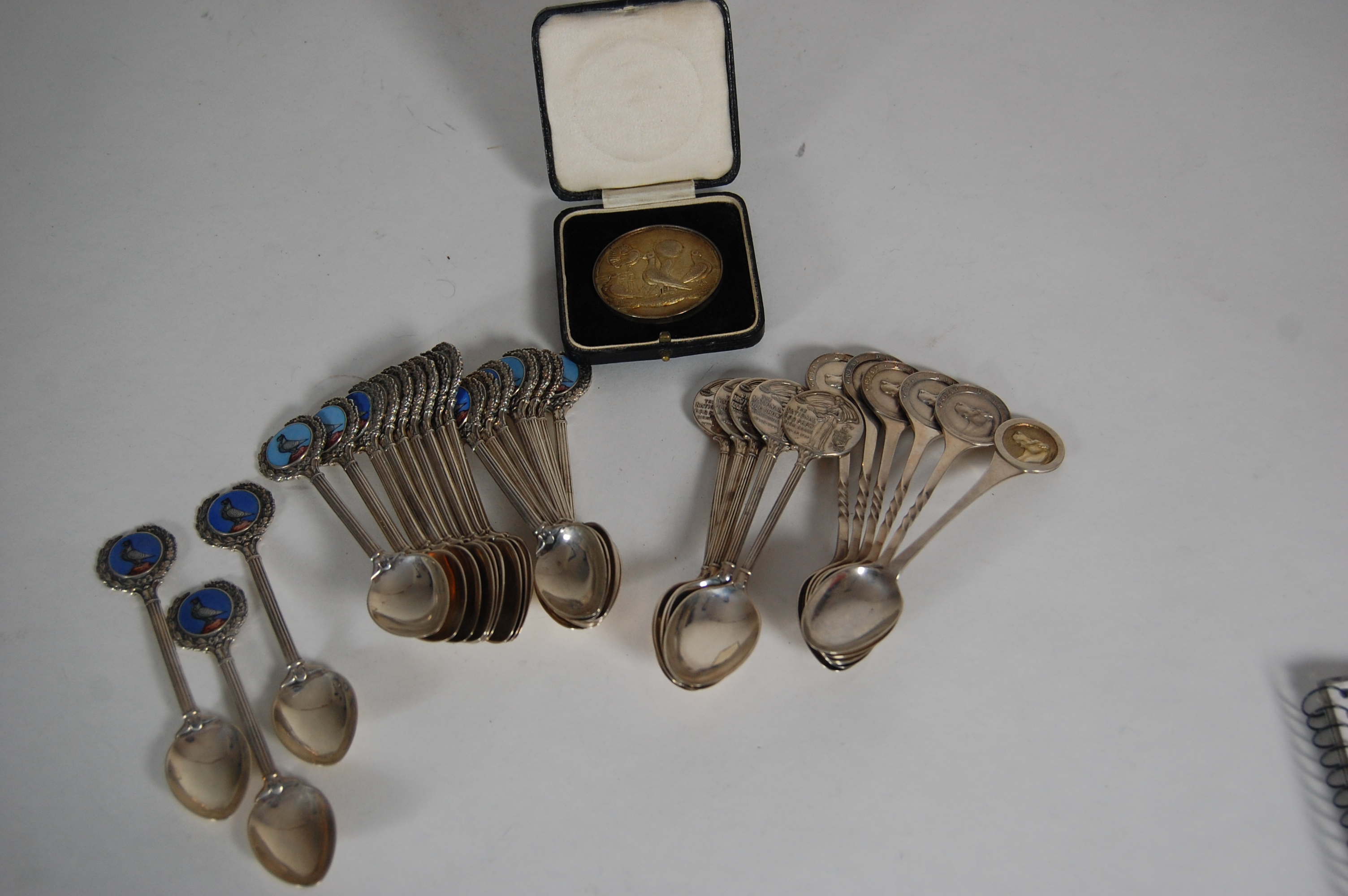 A collection of enamelled prize spoons