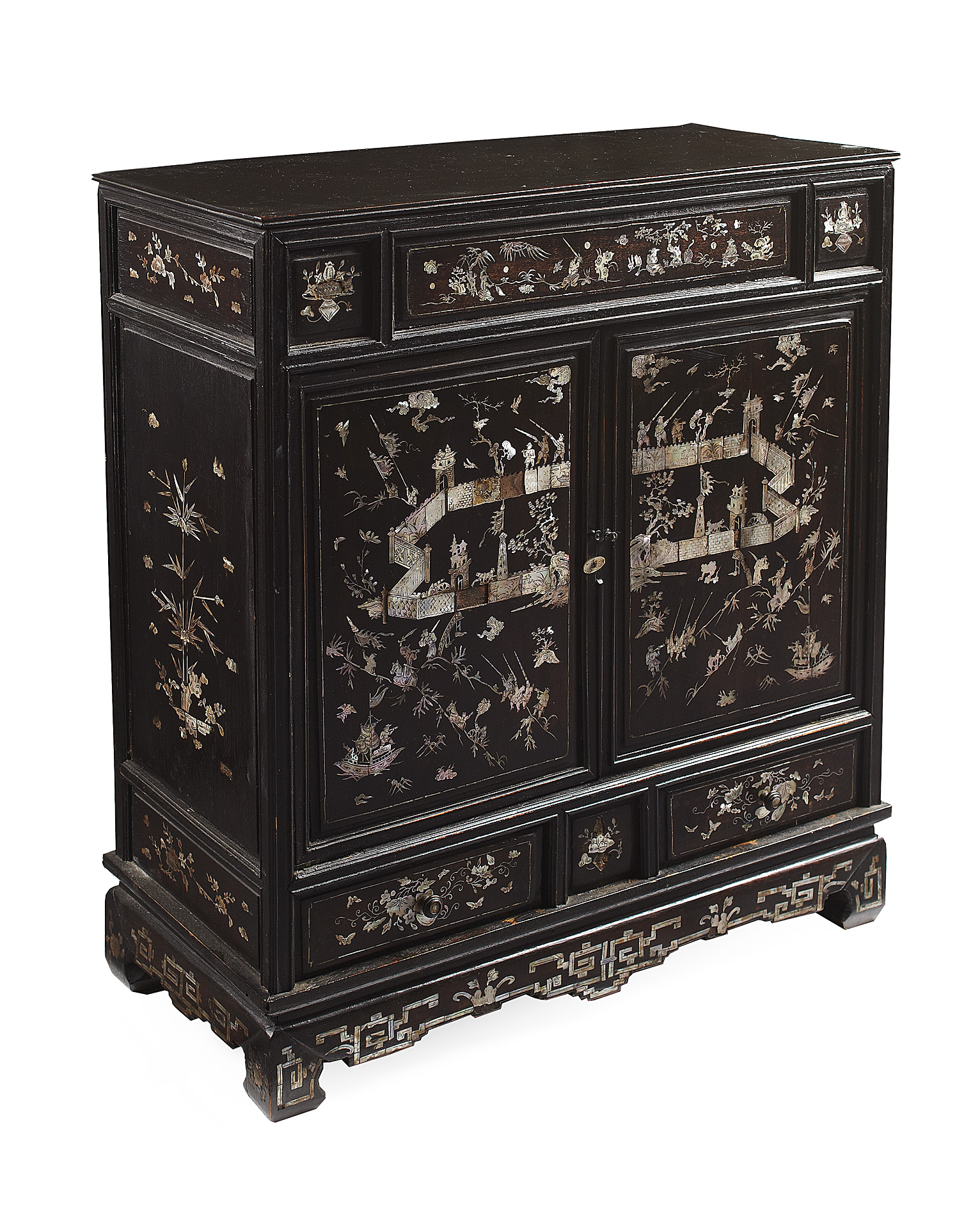 CHINESE BLACK LACQUER INLAID TABLE CABINET