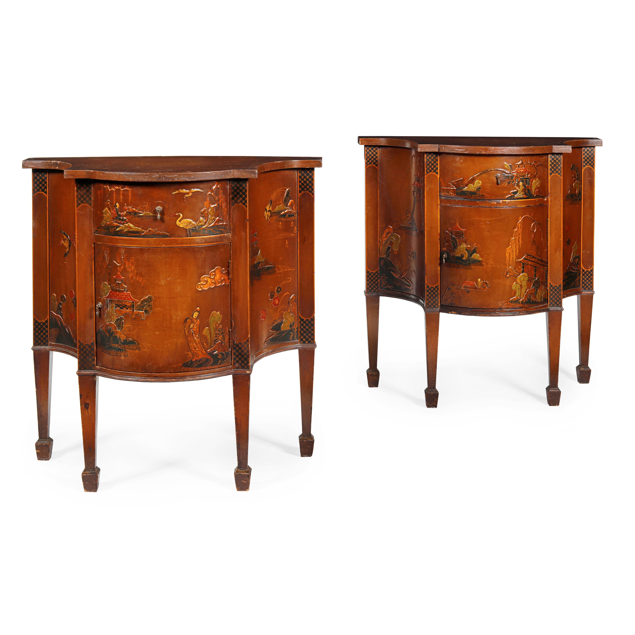 PAIR OF BROWN JAPANNED CONSOLE CABINETS