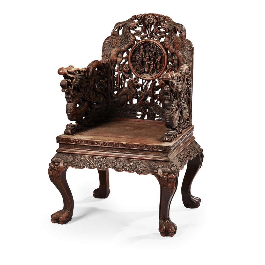 CHINESE CARVED HONGMU ARMCHAIR